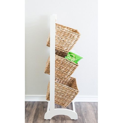  BIRDROCK HOME 3 Tier Abaca Storage Cubby (Natural) | 3 Baskets Made of Durable Seagrass Fiber | Solid Wood Frame | Child Pet Dog Toy Food Storage Organizer Shelf | Kitchen Vertical