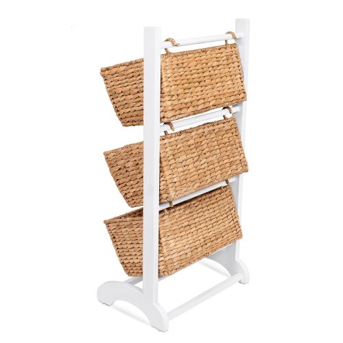  BIRDROCK HOME 3 Tier Abaca Storage Cubby (Natural) | 3 Baskets Made of Durable Seagrass Fiber | Solid Wood Frame | Child Pet Dog Toy Food Storage Organizer Shelf | Kitchen Vertical