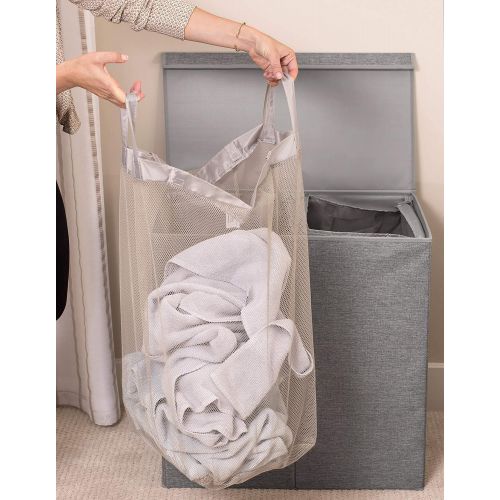  BIRDROCK HOME BirdRock Home Double Laundry Hamper with Lid and Removable Liners | Linen | Easily Transport Laundry | Foldable Hamper | Cut Out Handles