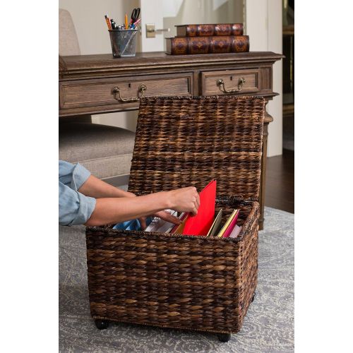  BIRDROCK HOME Seagrass Rolling File Cabinet | Storage | Home Office Decor | Abaca | Espresso