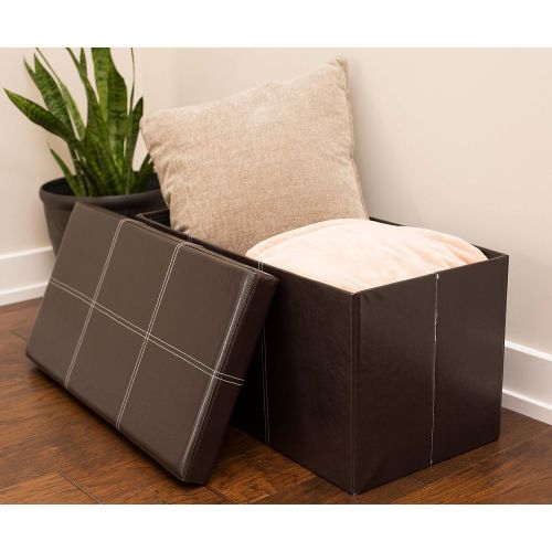  BIRDROCK HOME Faux Leather Folding Storage Ottoman with Legs| 16 x 16 | Strong and Sturdy | Quick and Easy Assembly | Foot Stool | Black