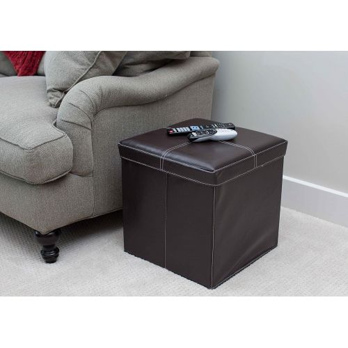  BIRDROCK HOME Faux Leather Folding Storage Ottoman with Legs| 16 x 16 | Strong and Sturdy | Quick and Easy Assembly | Foot Stool | Black