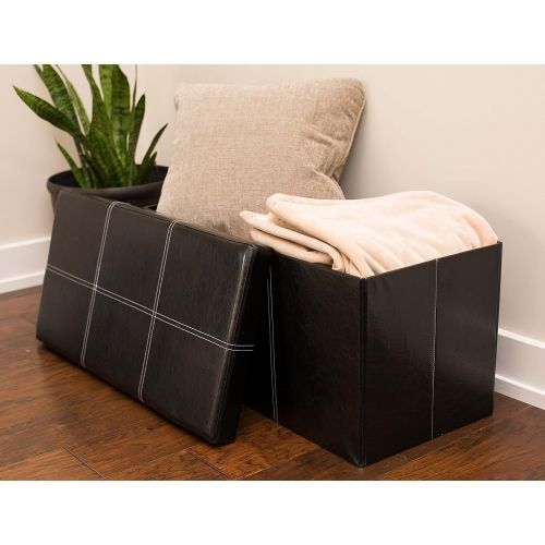  BIRDROCK HOME Faux Leather Folding Storage Ottoman with Legs| 16 x 16 | Strong and Sturdy | Quick and Easy Assembly | Foot Stool | Black