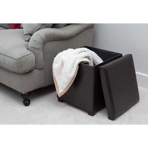  BIRDROCK HOME Faux Leather Folding Storage Ottoman with Legs| 16 x 16 | Strong and Sturdy | Quick and Easy Assembly | Foot Stool | Black