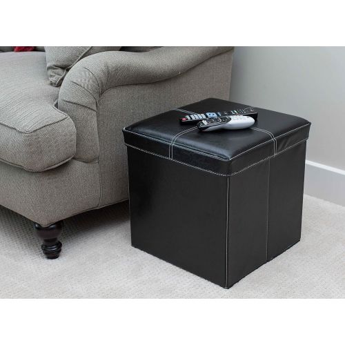  BIRDROCK HOME Faux Leather Folding Storage Ottoman with Legs| 16 x 16 | Strong and Sturdy | Quick and Easy Assembly | Foot Stool | Black