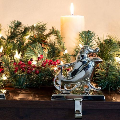  BIRDROCK HOME Reindeer & Santa Claus Stocking Holder Set for Mantle - Set of 4 - Christmas Decorations - Holiday Mantle Fireplace Topper - Decorative Metal Hanger for Stockings - H