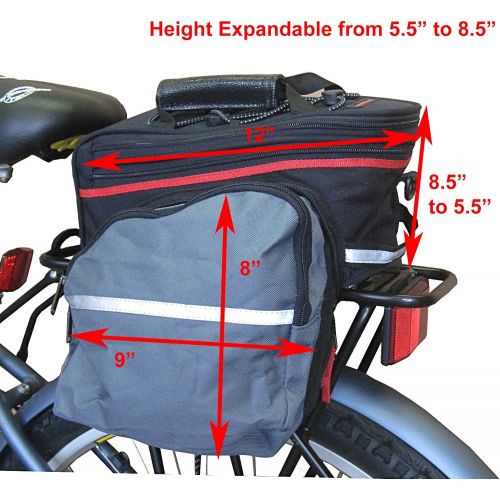  BIRIA Rear Rack Bag with Retractable Side panniers, Bicycle Rack Bag Picolo