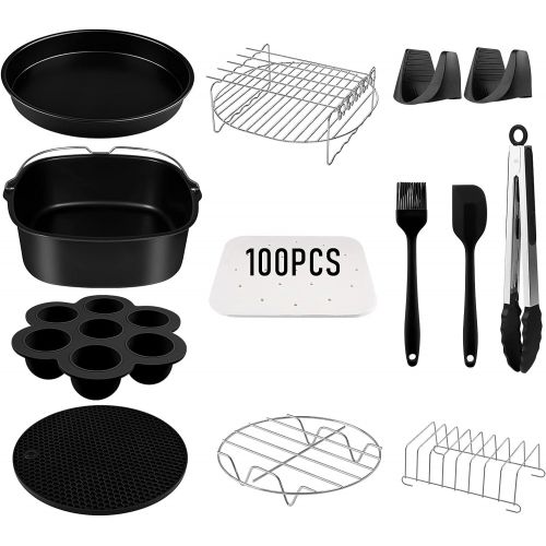  BISNIE Air Fryer Accessories 5.8QT Square, Set of 12 Power Air Fryer Accessories XL Fit for COSORI Ninjia Gowise USA Philips 5.3QT 5.5QT 5.8QT Square Deep Air Fryer BPA Free Dishwasher Sa