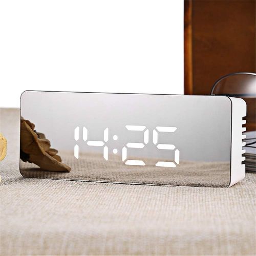  BISOZER-Home BISOZER Digital Alarm Clock with LED Mirror Display and Touch Control Adjustable Brightness, Displays Time Date and Temperature Home Office Multi Function Noiseless Desk Clock (Rec