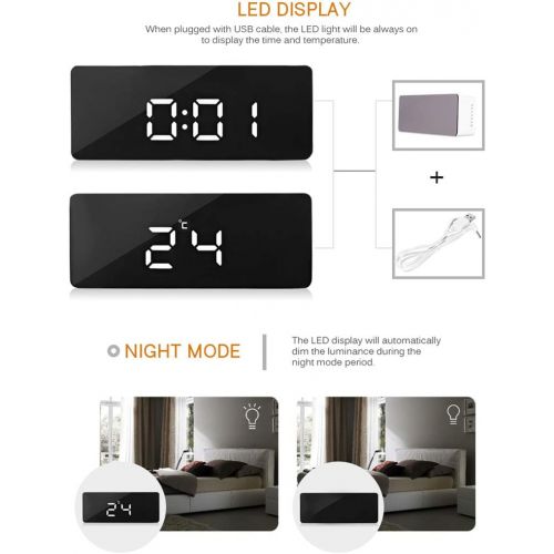  BISOZER-Home BISOZER Digital Alarm Clock with LED Mirror Display and Touch Control Adjustable Brightness, Displays Time Date and Temperature Home Office Multi Function Noiseless Desk Clock (Rec