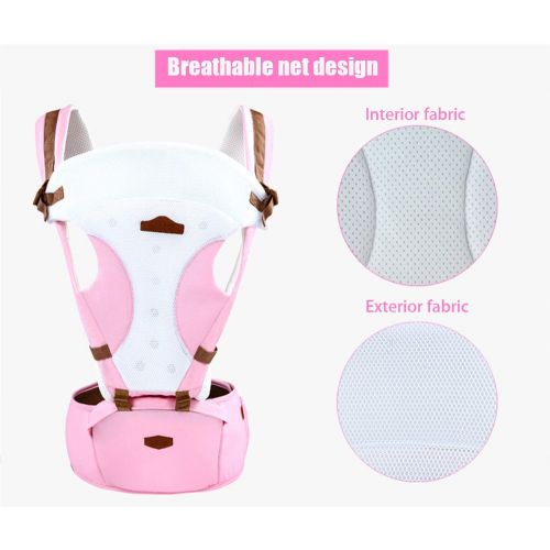  BISOZER-Home Baby Carrier with Hip Seat, Baby Hip Seat Waist Stool, Ergonomic Baby Carrier Backpack, Baby Wrap Carrier, Baby Carriers Front and Back for Men and Women (Pink)