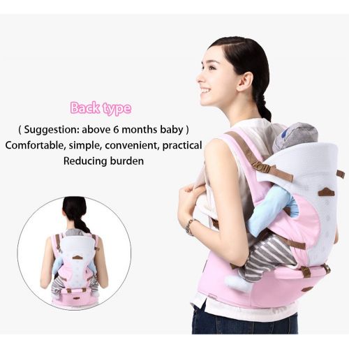  BISOZER-Home Baby Carrier with Hip Seat, Baby Hip Seat Waist Stool, Ergonomic Baby Carrier Backpack, Baby Wrap Carrier, Baby Carriers Front and Back for Men and Women (Pink)