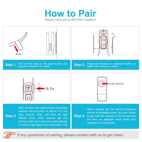  BITIWEND Wireless Doorbell Kit, Bitiwend 1000-feet Range, 52 Chimes Optional, 4 Level Volume, LED Indicator, 3 Receivers & 2 Push Button Transmitter Waterproof Doorbells