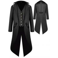 BITSEACOCO Mens Gothic Medieval Tailcoat Jacket, Steampunk Vintage Victorian Frock High Collar Coat