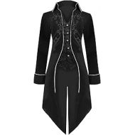 BITSEACOCO Mens Steampunk Tailcoat Halloween Costumes, Velvet Embroidered Victorian Tuxedo Jacket Gothic Vintage Frock Coat