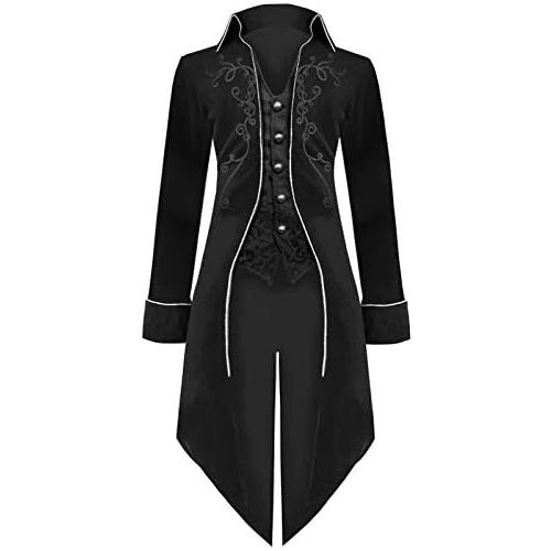  할로윈 용품BITSEACOCO Mens Steampunk Tailcoat Halloween Costumes, Velvet Embroidered Victorian Tuxedo Jacket Gothic Vintage Frock Coat