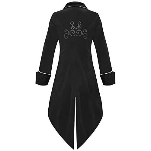  할로윈 용품BITSEACOCO Mens Steampunk Tailcoat Halloween Costumes, Velvet Embroidered Victorian Tuxedo Jacket Gothic Vintage Frock Coat