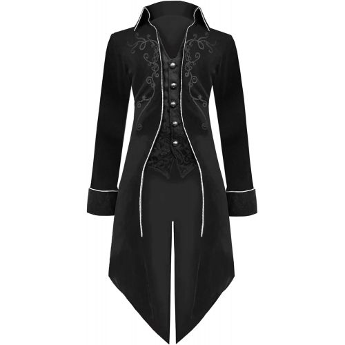  할로윈 용품BITSEACOCO Mens Steampunk Tailcoat Halloween Costumes, Velvet Embroidered Victorian Tuxedo Jacket Gothic Vintage Frock Coat