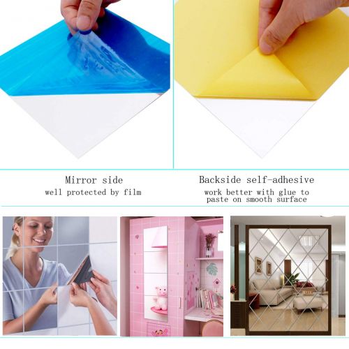  BITTO 16 Pcs Flexible Non Glass Acrylic Mirror Sheet Tiles Self Adhesive Plastic Wall Stickers Mirror for Bathroom Wall DIY Decor 6 X 6 Inch Each