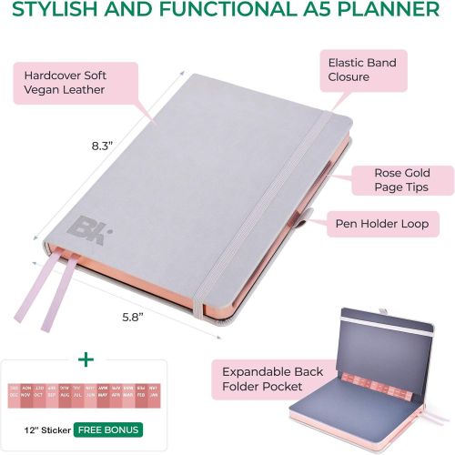  [아마존 핫딜] [아마존핫딜]The Perfect Planner by BK. Undated Planner for 2019-20 with Weekly & Monthly Structures. Stickers Set Included. A5 (5.8 x 8.3) Gray Hardcover, Rose Gold Edges