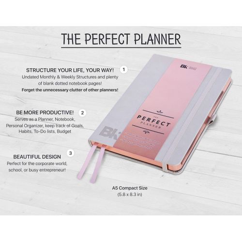  [아마존 핫딜] [아마존핫딜]The Perfect Planner by BK. Undated Planner for 2019-20 with Weekly & Monthly Structures. Stickers Set Included. A5 (5.8 x 8.3) Gray Hardcover, Rose Gold Edges