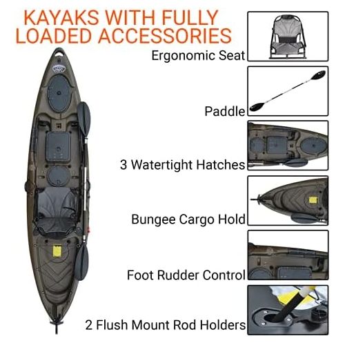  BKC UH-RA220 11.5 Foot Angler Sit On Top Fishing Kayak with Paddles and Upright Chair and Rudder System Included
