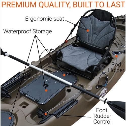  BKC UH-RA220 11.5 Foot Angler Sit On Top Fishing Kayak with Paddles and Upright Chair and Rudder System Included