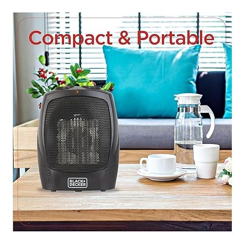  BLACK+DECKER Portable Space Heater, Room Space Heater with Carry Handle for Easy Transport