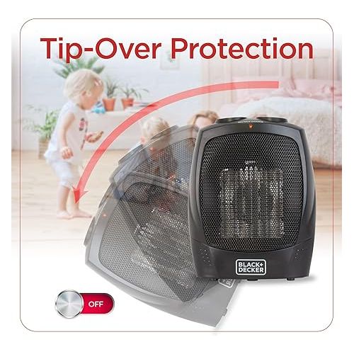  BLACK+DECKER Portable Space Heater, Room Space Heater with Carry Handle for Easy Transport