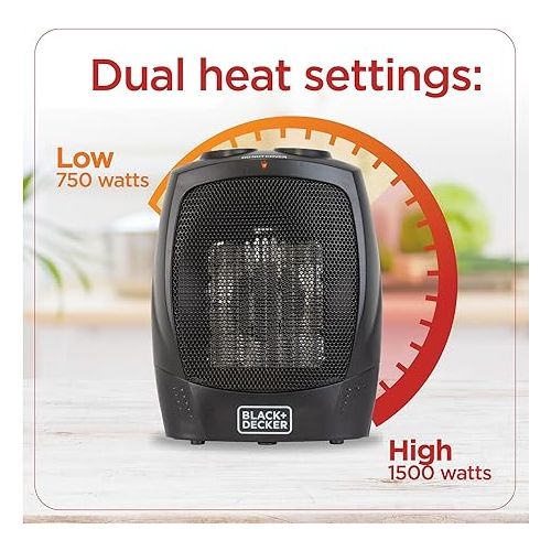  BLACK+DECKER Portable Space Heater, Room Space Heater with Carry Handle for Easy Transport