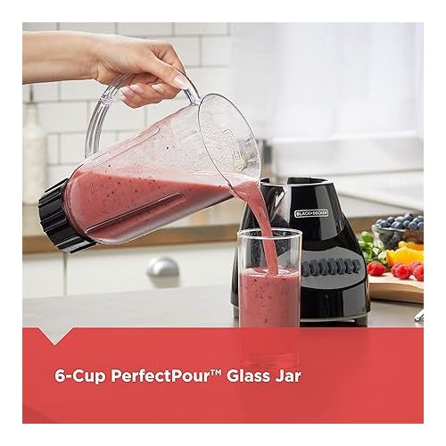  BLACK+DECKER 10-Speed Countertop Blender, BL2010BP, 6-Cup Plastic Jar, Dishwasher-Safe, Stainless Steel Blade, Suction Feet