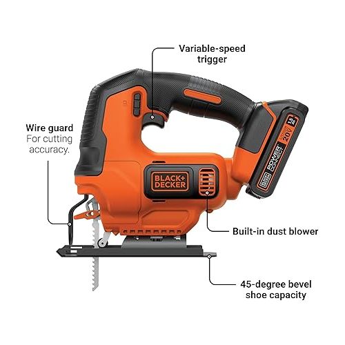  BLACK+DECKER 20V MAX* POWERCONNECT Cordless Jig Saw (BDCJS20C)