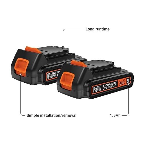  BLACK+DECKER 20V MAX* POWERCONNECT 1.5Ah Lithium Ion Battery, 2 PK (LBXR20-OPE2)