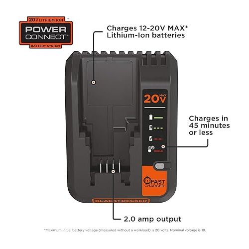  BLACK+DECKER 20V MAX Lithium Battery Charger, 2 Amp (BDCAC202B)