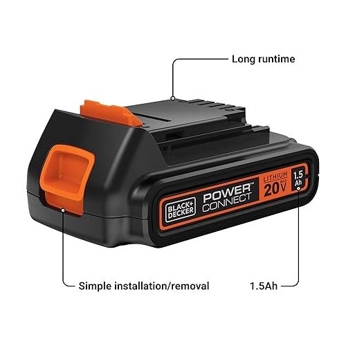  BLACK+DECKER 20V MAX Battery, 1.5Ah Lithium Ion Battery, Extended Runtime, Compatible with Tools, Outdoor Equipment and 20V Vacuums (LBXR2020)