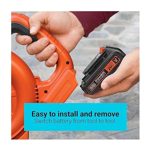  BLACK+DECKER 20V MAX Battery, 1.5Ah Lithium Ion Battery, Extended Runtime, Compatible with Tools, Outdoor Equipment and 20V Vacuums (LBXR2020)