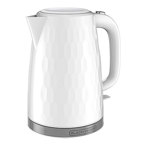  BLACK+DECKER 1.7L Cordless Electric Kettle, KE1560W, Premium Texture, Water Window, Rapid Boil, Auto Shutoff, White