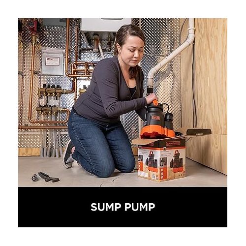  Black+Decker 1/4 HP Submersible Sump Pump, Pumps up to 2300 GPH