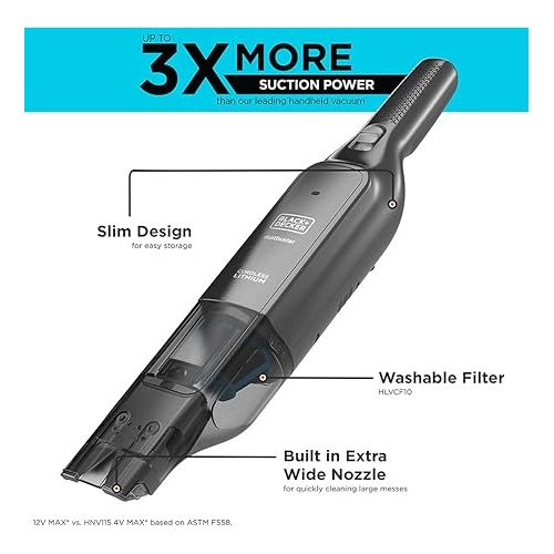  BLACK+DECKER dustbuster® AdvancedClean™ Slim Cordless Hand Vacuum, 12V Max (HLVC320J01)