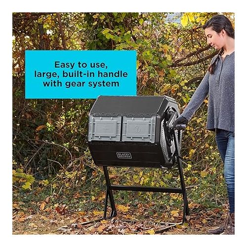  BLACK+DECKER Compost Tumbler, Dual Chamber Composter, 40 Gallon, Easy Handle System for Composting