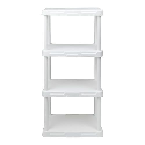  BLACK+DECKER, WHITE, 4-Tier Light Duty Storage Shelf, 50lbs/Shelf (47”H x 22.1”W x 14.3”D), Plastic Shelving Unit, Made in The USA