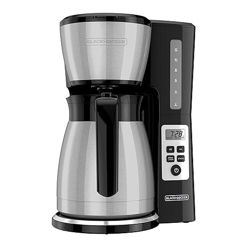  BLACK+DECKER 12 Cup Thermal Programmable Coffee Maker with Brew Strength and VORTEX Technology, Black/Steel, CM2046S