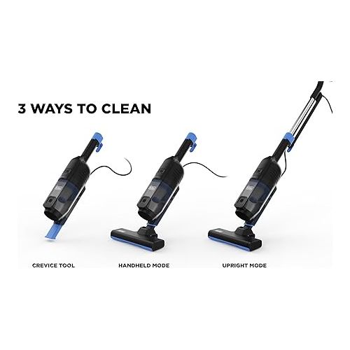  BLACK+DECKER Powerseries Lite Corded 3 in 1 Stick Vacuum, Upright to Hand-Vac Multi Surface, HEPA Filtration, Powerful 12k Pa, Ideal for Hard Floor, Low Carpet, Pet Hair Home & Office use, Black
