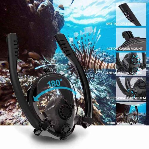  BLACK Black Circulation Breathing Separation Anti-Fog Snorkeling Mask,180 Panoramic View & Dry Top Set for Adults (Newest Version)