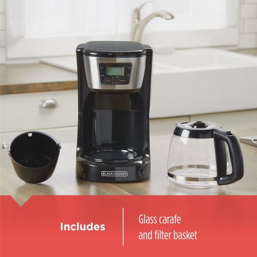  BLACK+DECKER 12-Cup Programmable Coffeemaker, BlackStainless Steel, CM2030B