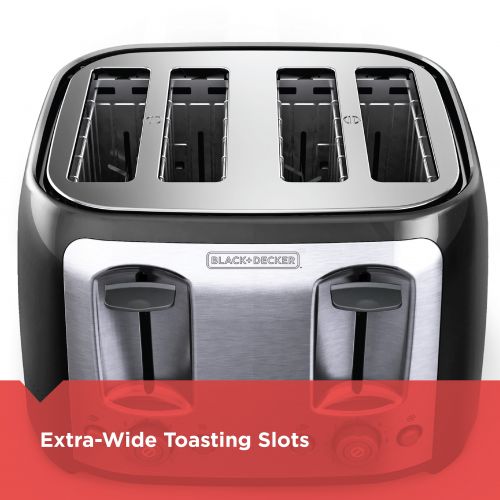  BLACK+DECKER 4-Slice Toaster with Extra-Wide Slots, BlackSilver, TR1478BD