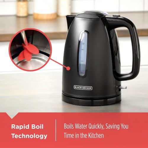  BLACK+DECKER 1.7L Rapid Boil Electric Cordless Kettle, Black, KE1500B