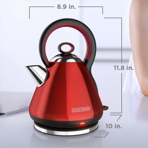  BLACK+DECKER 1.7L Stainless Steel Electric Cordless Kettle, Red, KE2900R