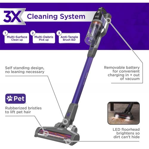  BLACK+DECKER POWERSERIES Extreme Cordless Stick Vacuum for Pets, Purple (BSV2020P)