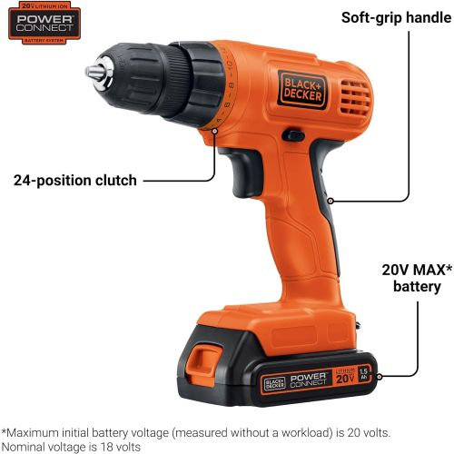  BLACK+DECKER 20V MAX* POWERECONNECT Cordless Drill/Driver + 30 pc. Kit (LD120VA)